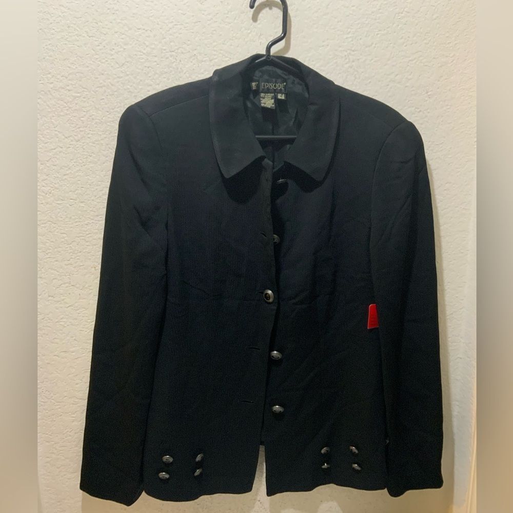 Vintage Episode black  acetate viscose jacket size 8 with buttons accents